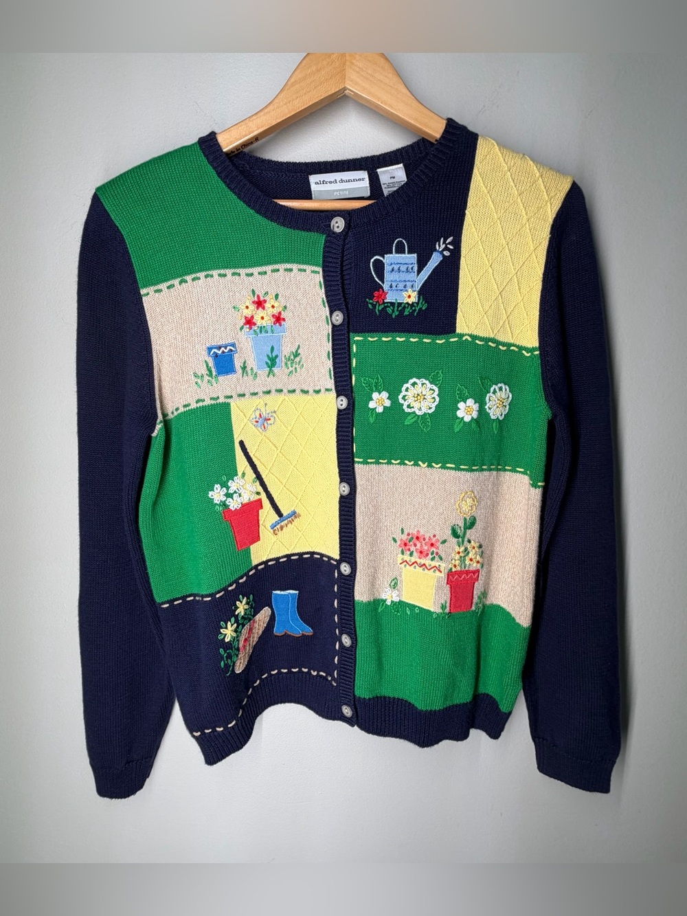 Alfred Dunner Garden Floral Patchwork Embroidered Cardigan Sweater Grandmacore